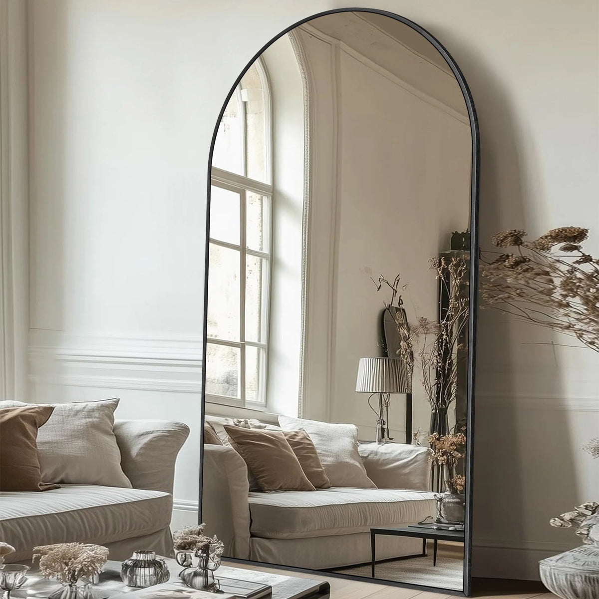 Arched Full Length Floor Mirror With Aluminum Alloy Frame - 65x22, 71x24, 71x28, 71x32