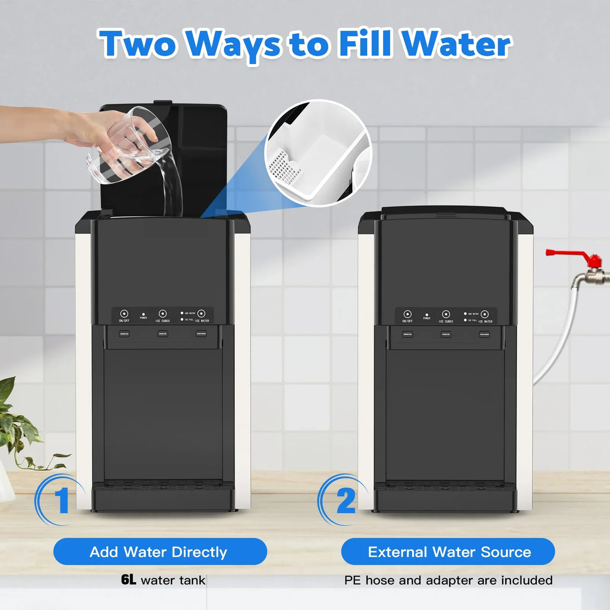 Advwin 3-in-1 Countertop Ice Maker With Cold Water Dispenser And Ice Crusher, 6L, 20kg/24hr