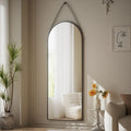 Full Length Wall Mirror, 48 x 16 Inch, Black, Leather Strap