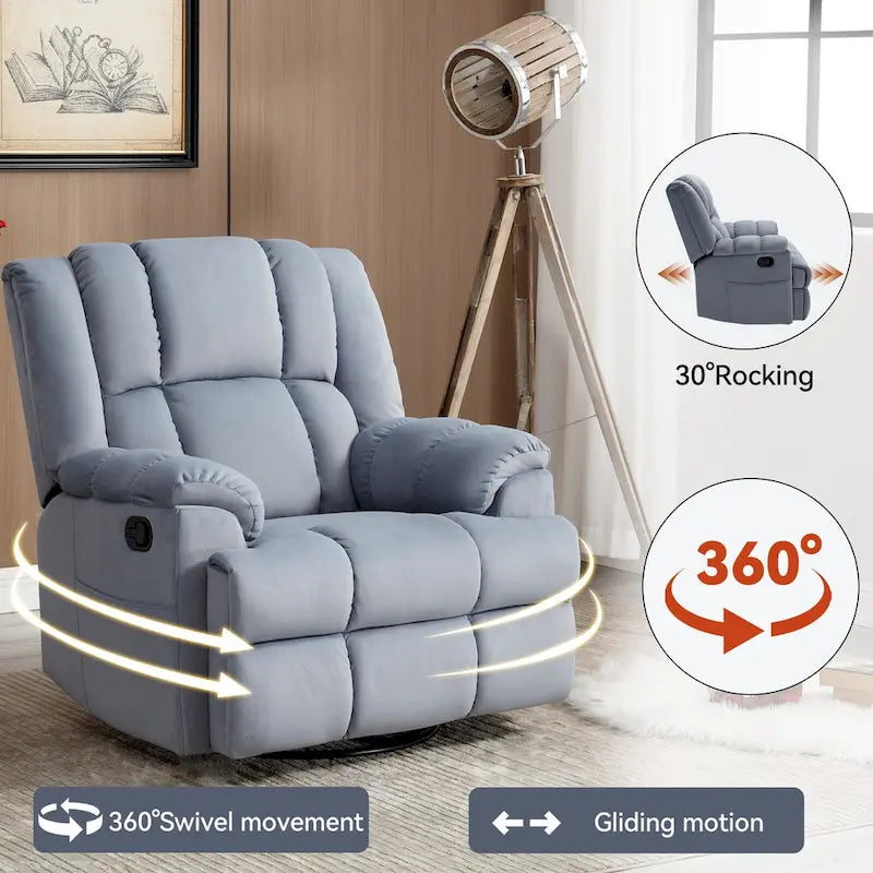 Lazy Boy Oversized Fabric Swivel Rocking Manual Recliner Chair, 37.8L*38.2W*41H, 155 Degrees