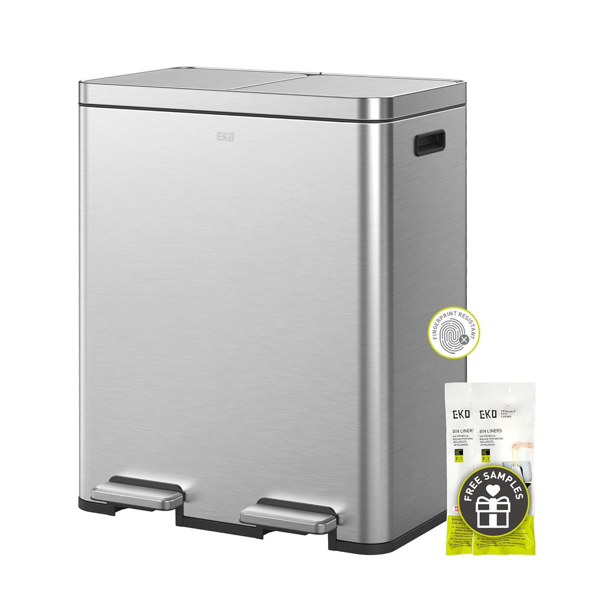 Stainless Steel Dual Compartment Step Trash Can, 30L + 30L