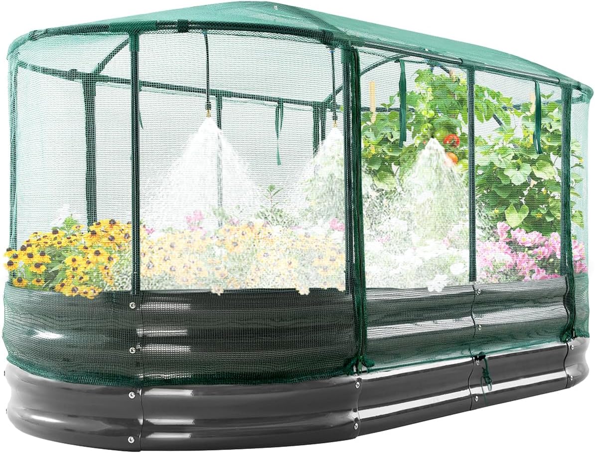 Garden Bed Kit With Self-Watering System And Mesh Cover, Dark Grey, 6x3x1 Ft