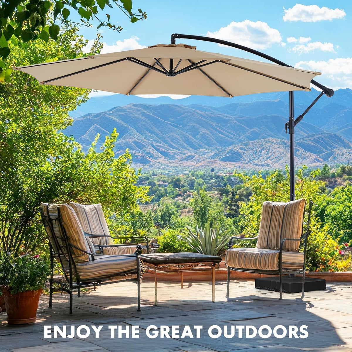 Sweetcrispy 9.8FT Offset Patio Umbrella With Easy Tilt Adjustment, 8 Ribs, Blue