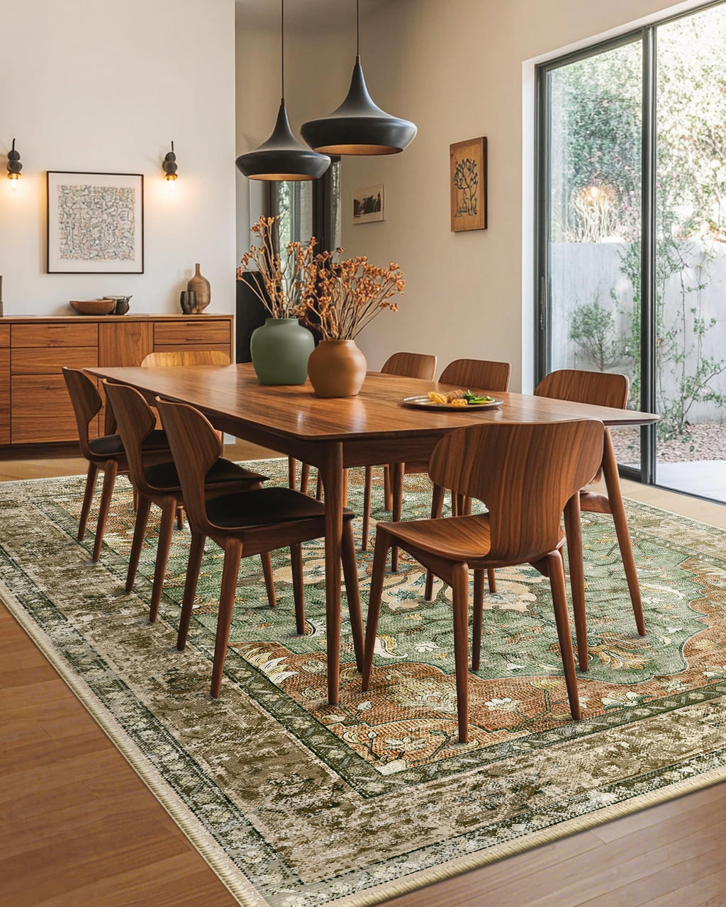 8x10 Washable Floral Medallion Area Rug With Non-Slip Backing