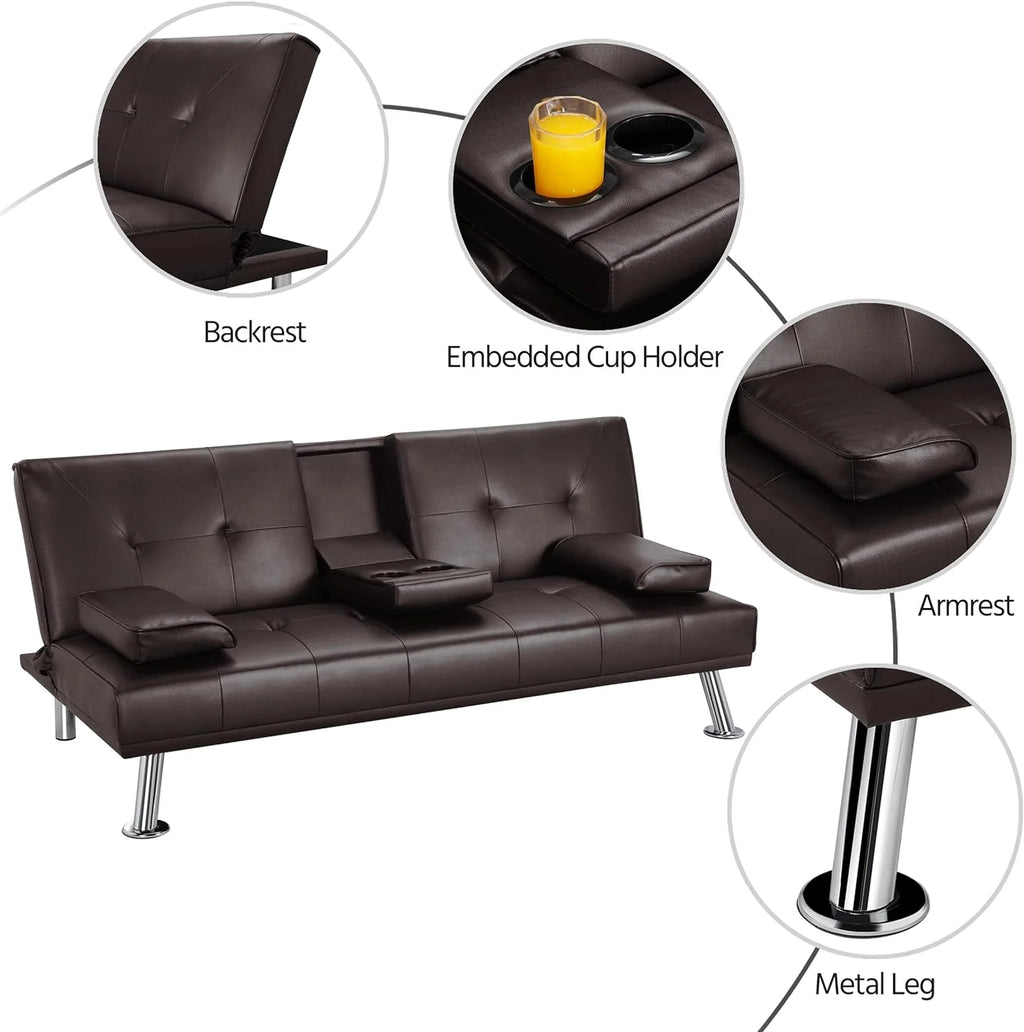 Yaheetech Convertible Faux Leather Sofa Bed, 3 Angles, 772lb Capacity, Black