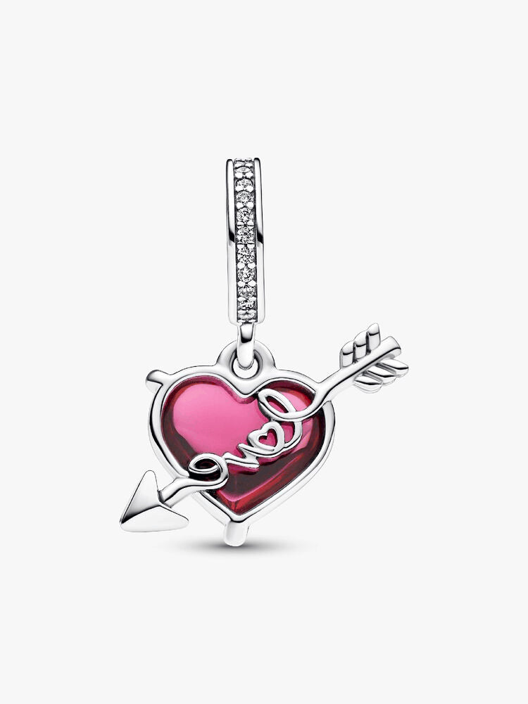 Red Heart & Arrow Murano Glass Dangle Charm