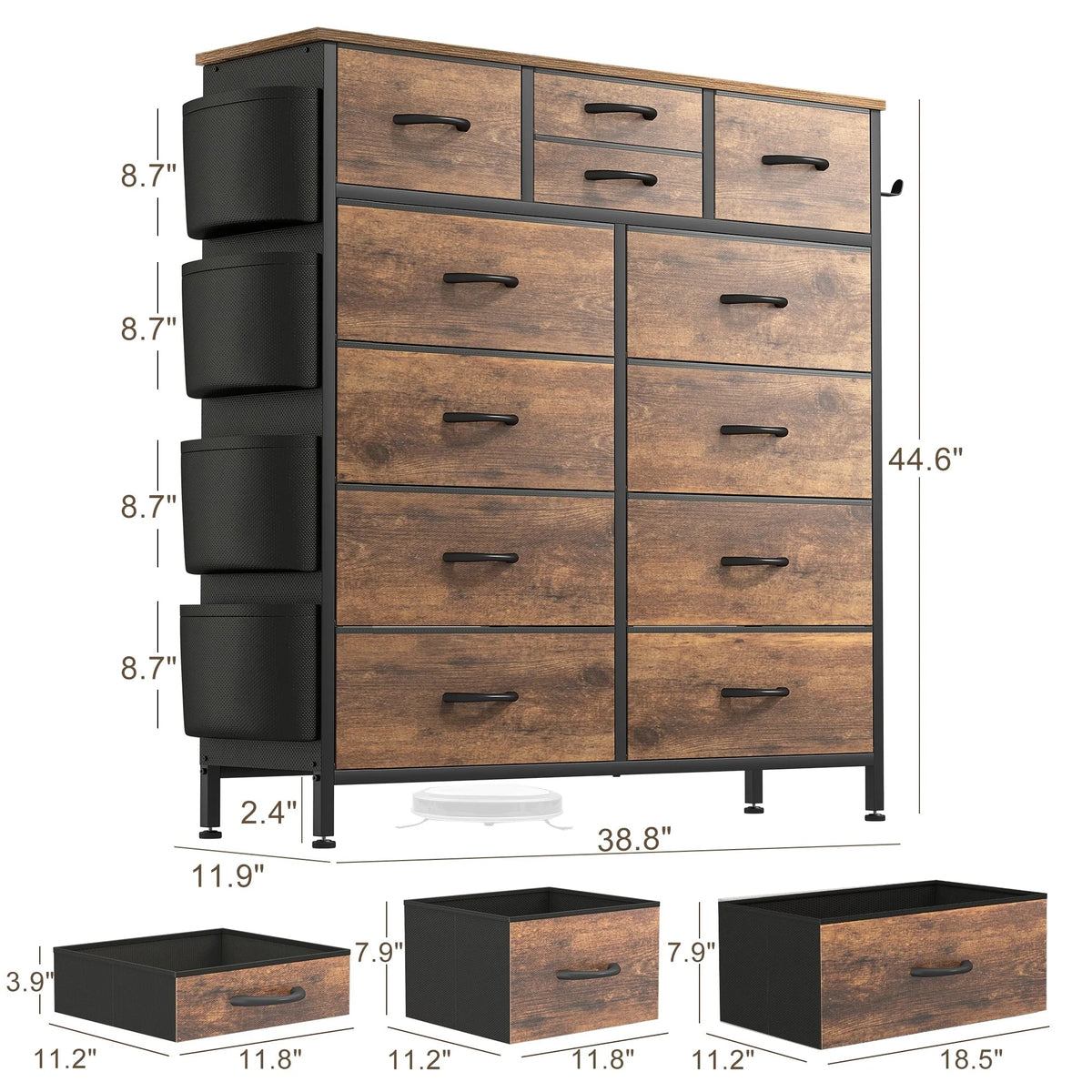 12-Drawer Fabric Dresser With Wood Top And Metal Frame
