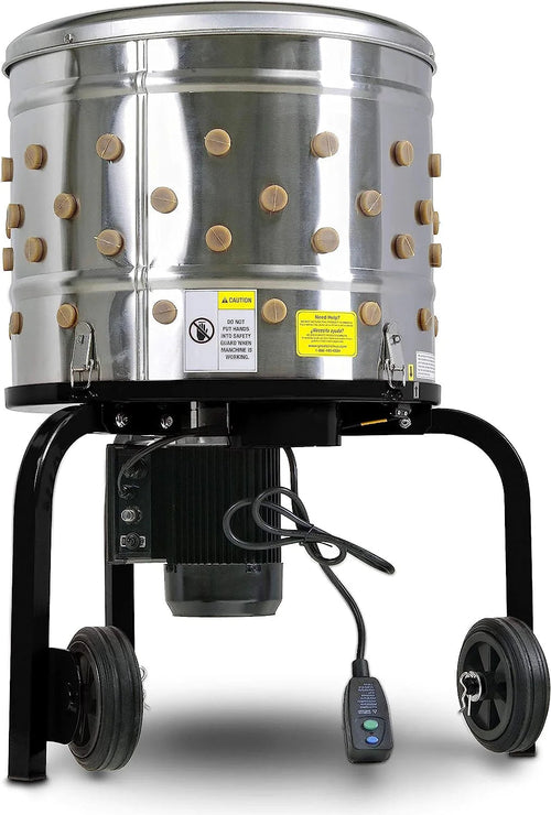 1 HP Electric Chicken Plucker, Stainless Steel, 120VAC, 800W, 280 RPM, 20-Inch Drum, 92 Soft Fingers