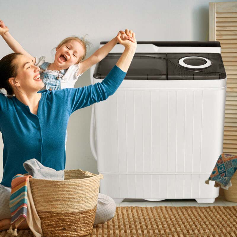 Portable Twin Tub Washer Dryer Combo With Drain Pump, 26 LBS - Blue/Gray