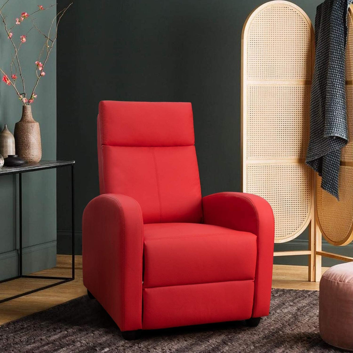 PU Leather Recliner Chair, 27.6 x 35.8 x 38.6 in, 3 Reclining Positions