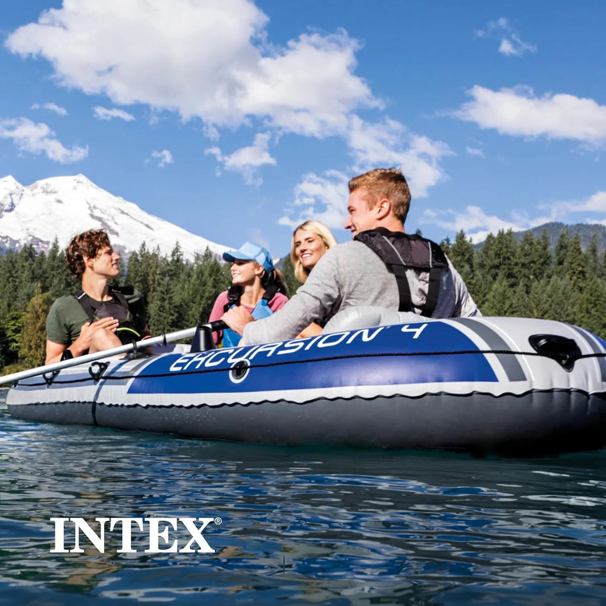 Intex Excursion 5 Inflatable Boat, 5 Person, 12ft x 5ft 6in x 1ft 5in, 54in Oars - Excursion 5
