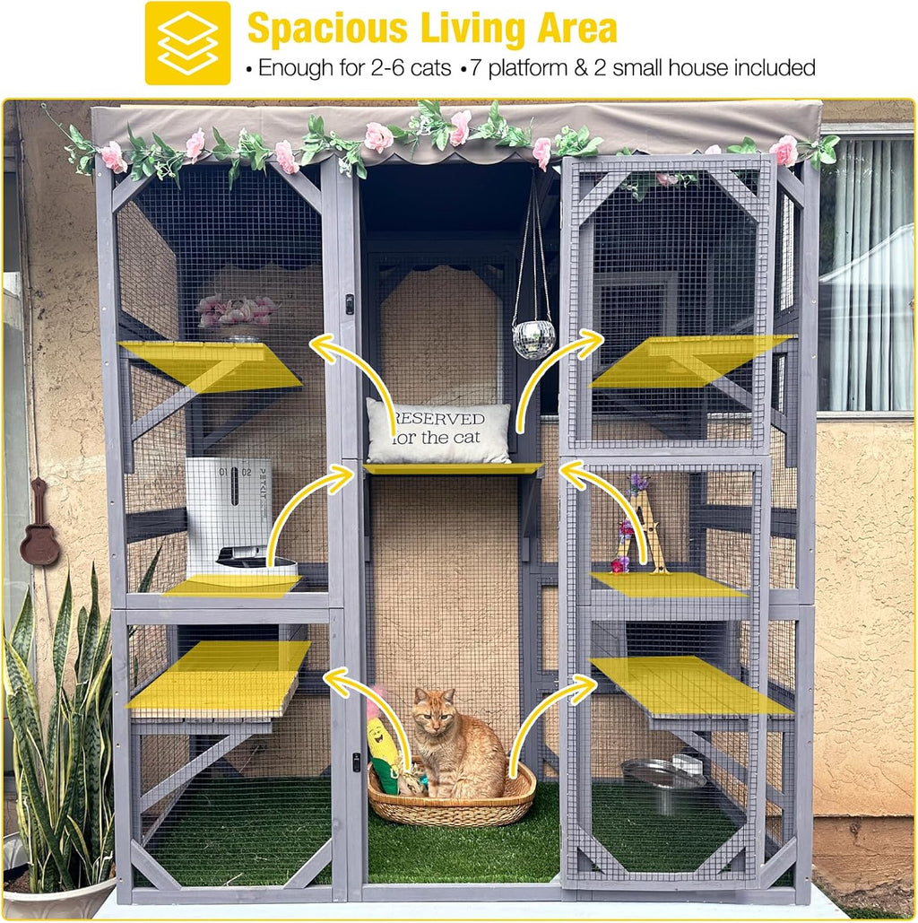 Large Walk-In Outdoor Cat Enclosure With 7 Platforms