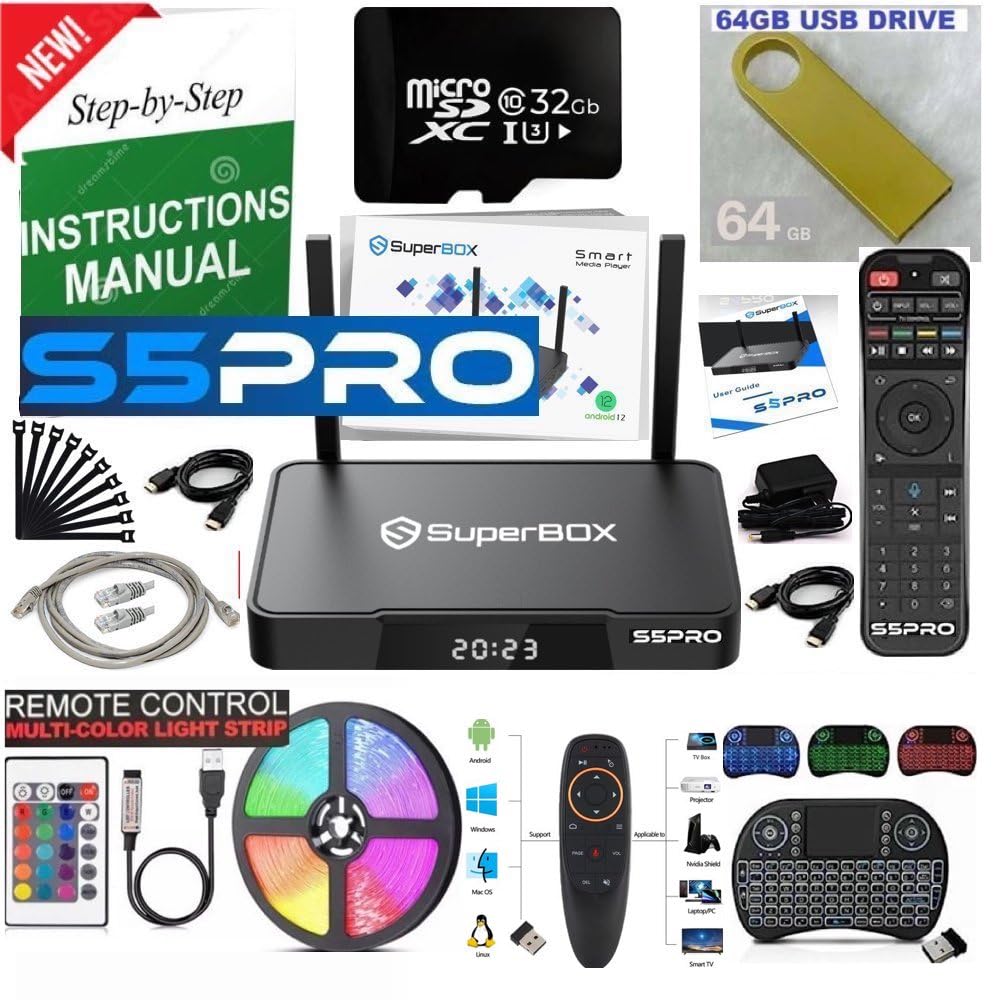 Generic S 5 Streaming Device 4K Black - Android 12, 4G RAM, 32G ROM, Voice Control, Wi-Fi, Bluetooth, HDMI, LED Strip