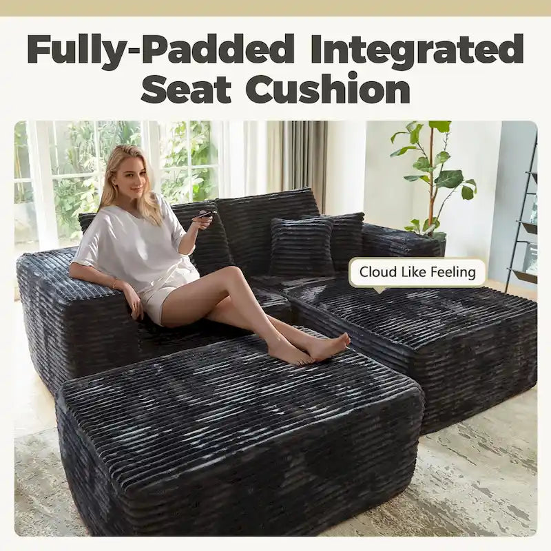 HOOOWOOO Plush L-Shaped Sectional Sofa With Removable Ottoman, 3-Piece, 80L x 69.3W x 35.4H x 59D