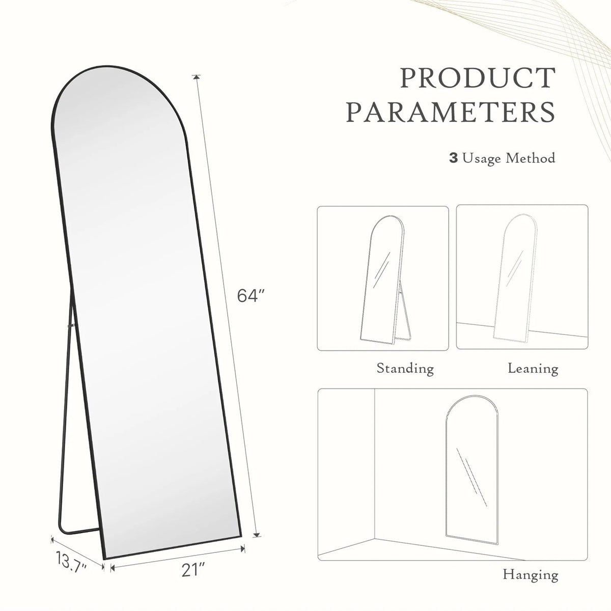 Full-Length Floor Mirror With Stand, Aluminum Alloy Frame - 71x30