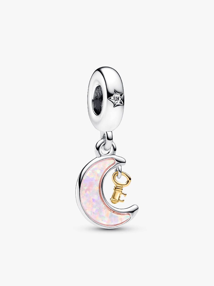 Two-tone Key & Moon Dangle Charm