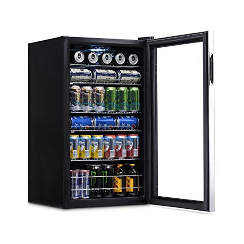 NewAir Beverage Refrigerator Cooler, 126 Cans, Stainless Steel, Right-Hinge Glass Door - AB-1200