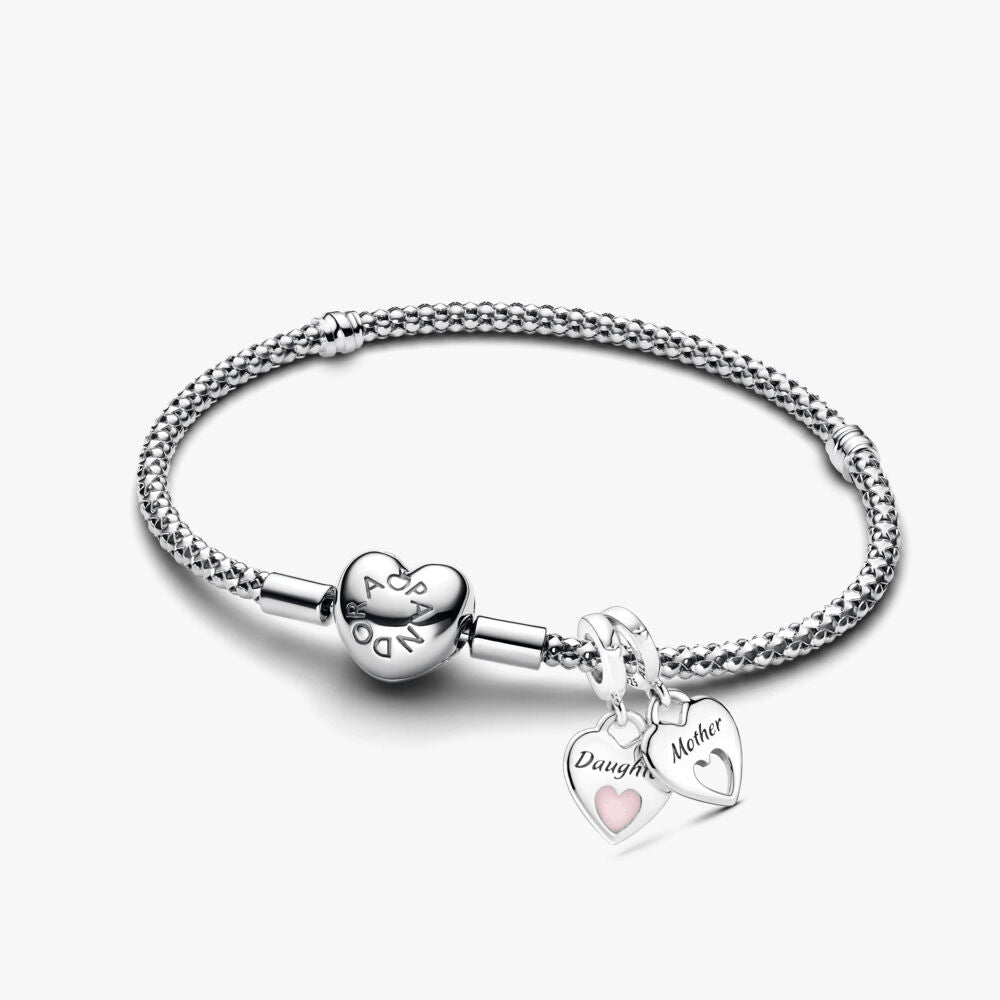 Mom and Daughter Double Heart Charm Bracelet Set