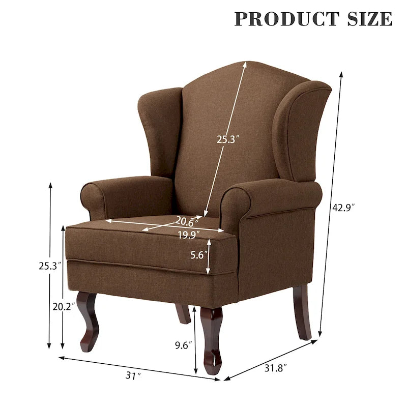 Traditional Wingback Upholstered Accent Chairs, Set of 2, 31 W x 31.8 D x 42.9 H