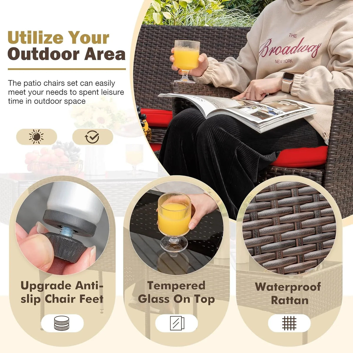 4-Piece Patio Rattan Wicker Furniture Set - T-LCRF834M18