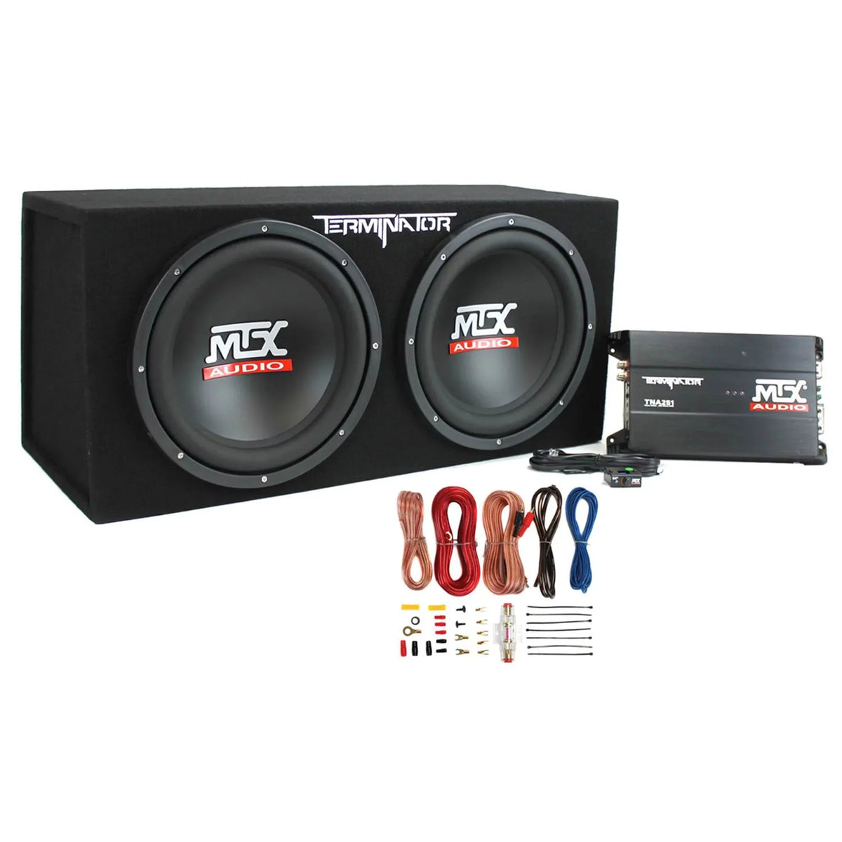 MTX Dual 12in Loaded Car Subwoofer Enclosure With Amplifier And Amp Kit - TNP212D2