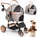 Foldable 4-Wheel Pet Stroller With Detachable Carrier, Storage Basket And Car Seat - Grey