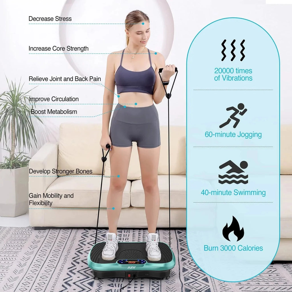 AXV Vibration Plate Fitness Platform, Gray, 2 Resistance Bands - Slim-Gray