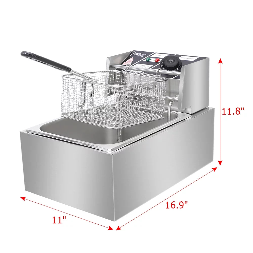 ZOKOP Countertop Electric Deep Fryer 6.3QT/6L Stainless Steel, 2500W