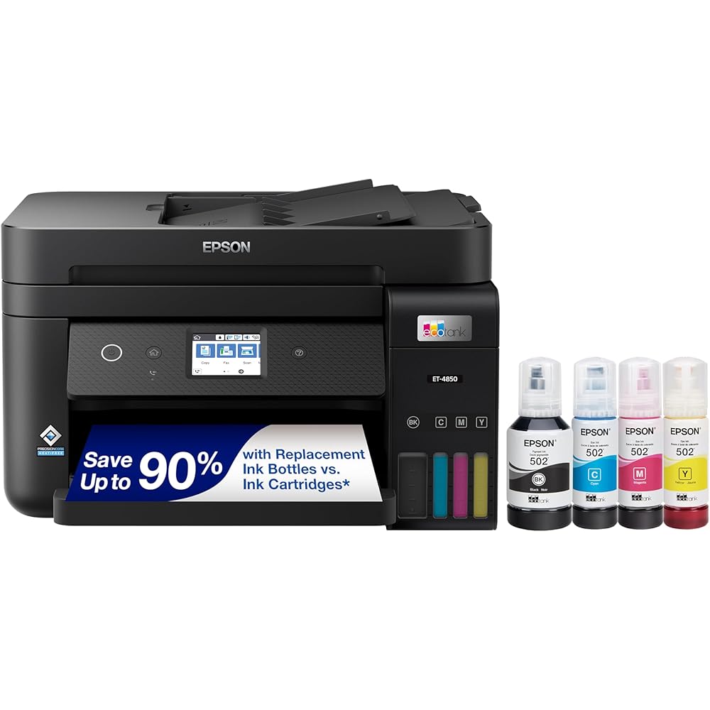 Epson EcoTank ET-4850 Wireless All-in-One Inkjet Printer With Scanner, Copier, Fax, ADF And Ethernet - Black Renewed Premium