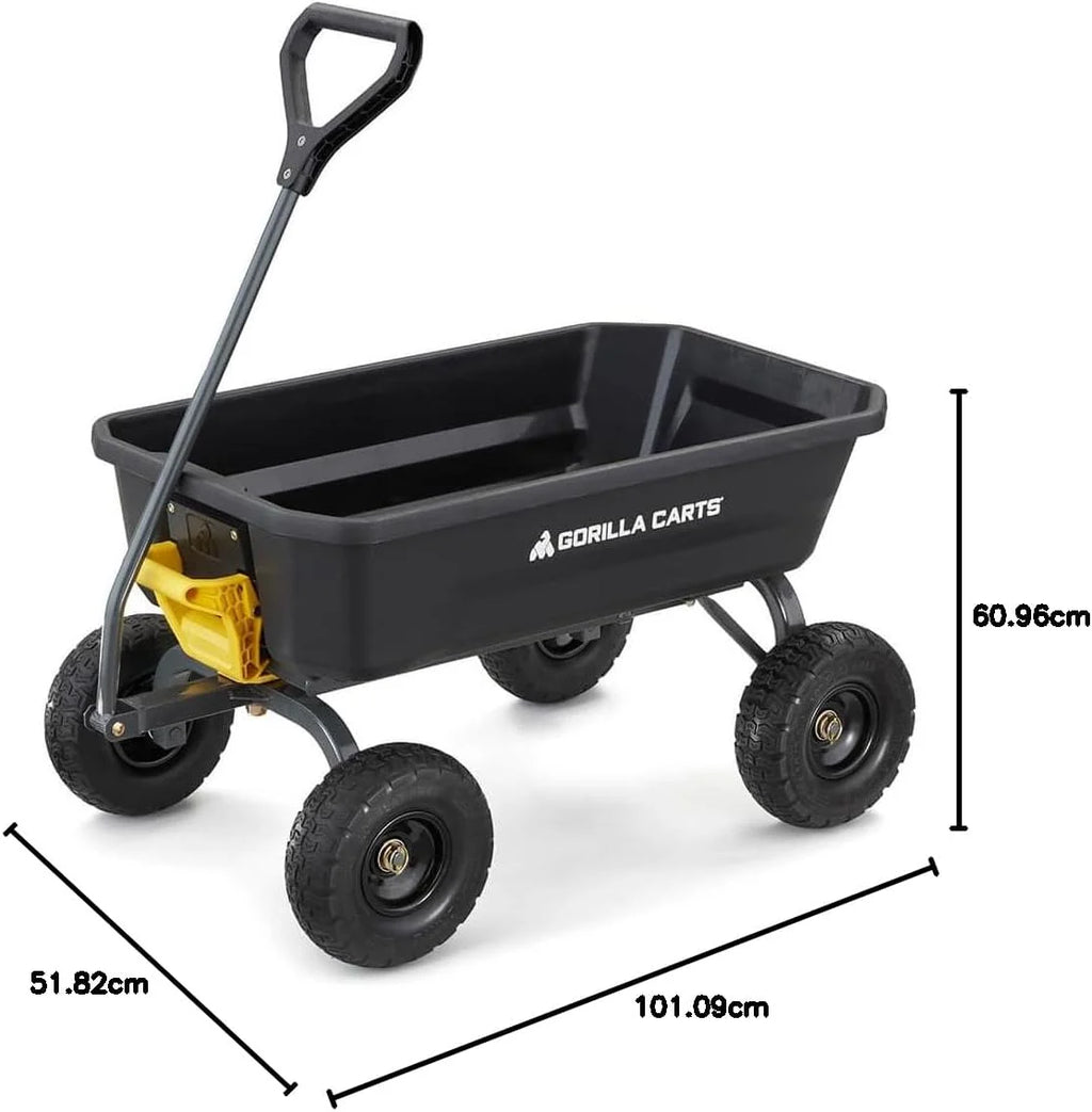Poly Dump Garden Cart With No-Flat Tires, 7 Cubic Feet, 1200-Pound Capacity, Black - 7GCG-NF