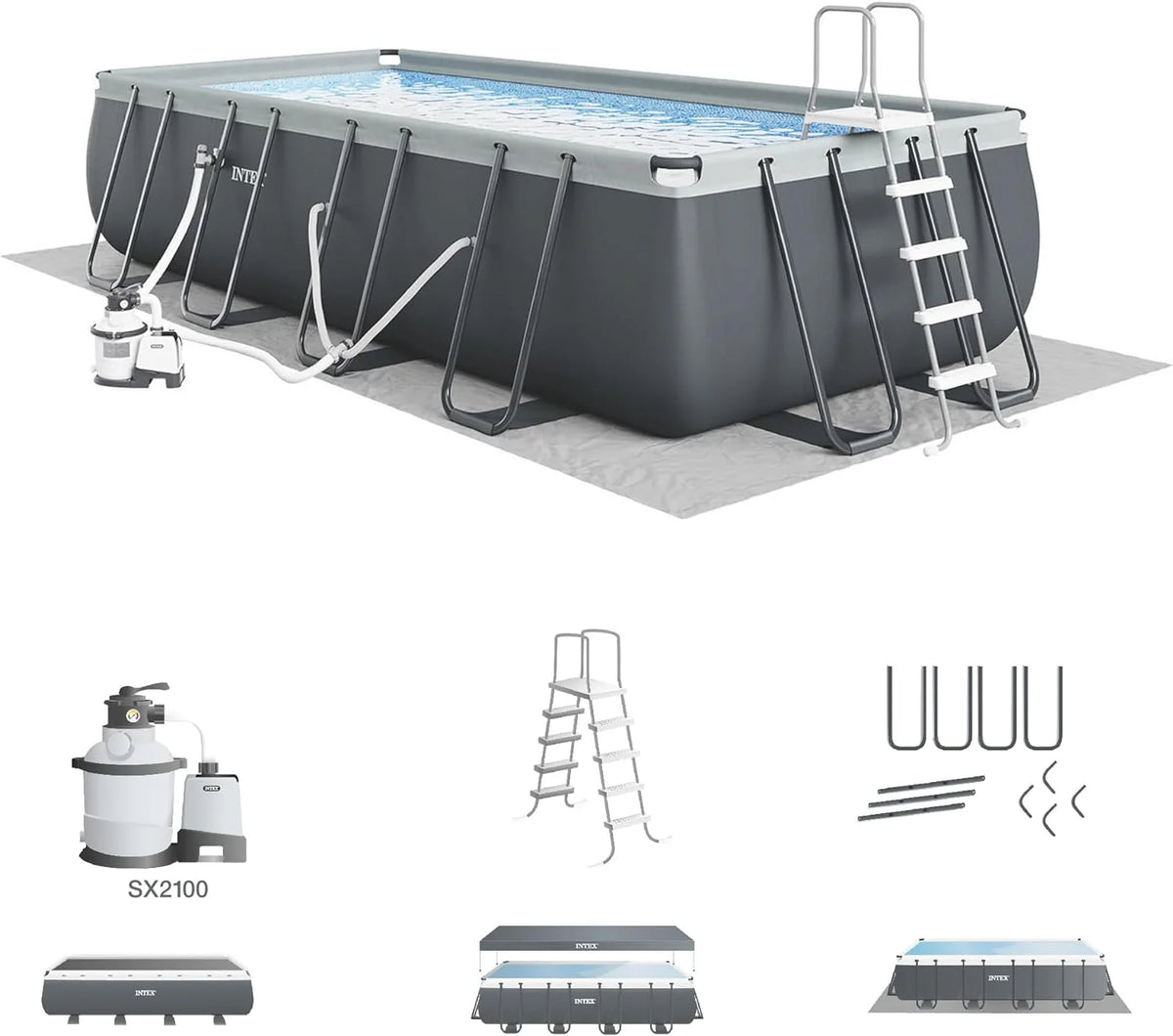 Intex Ultra XTR Rectangular Above Ground Pool Set, 216in L x 108in W x 52in H, Blue - 26355EH