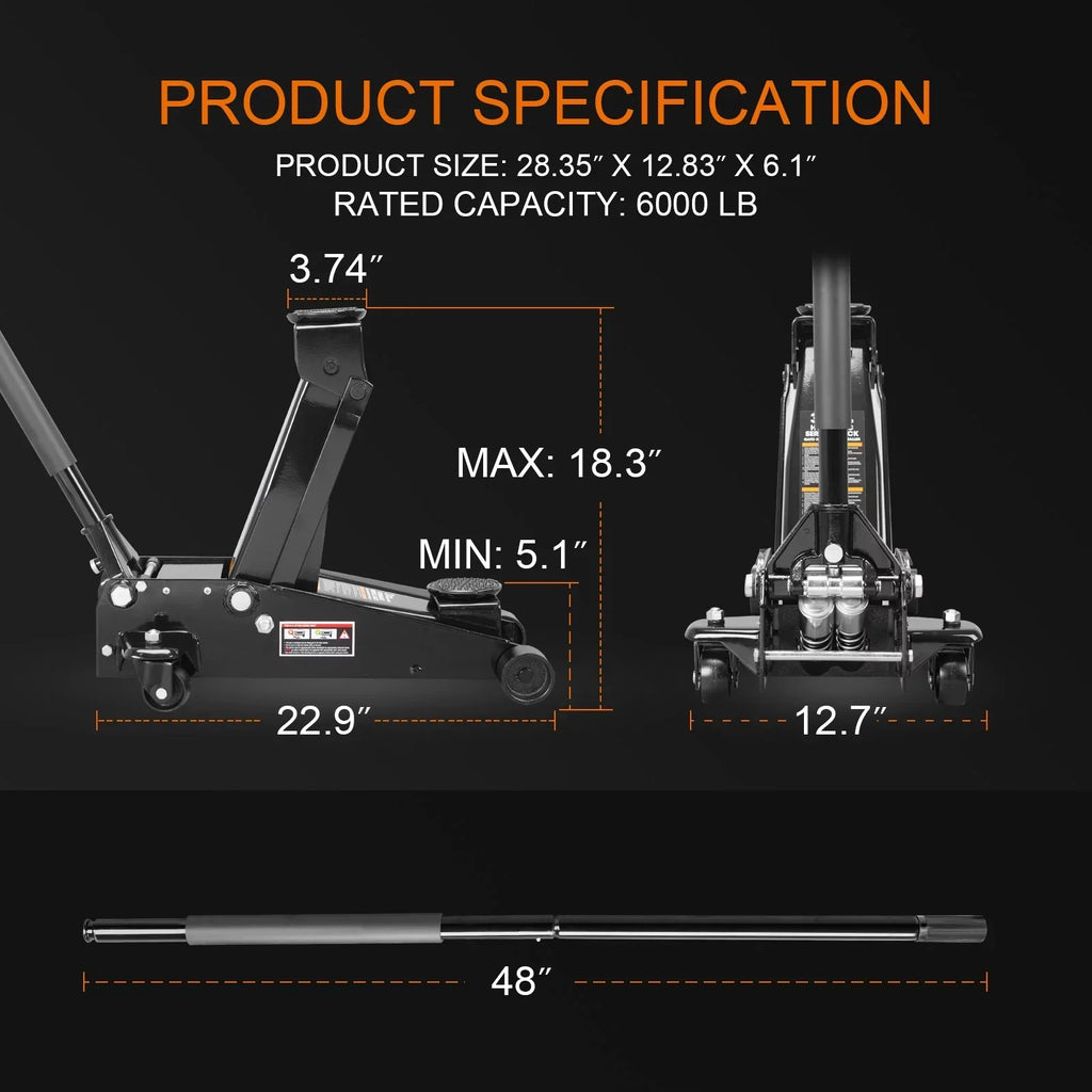 Torin 3 Ton Hydraulic Steel Floor Jack With Dual Pump - W8303-B