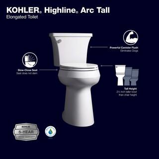 KOHLER Highline Arc Extra Tall Elongated Toilet, White, 1.28 GPF, 2-Piece - 78305-0