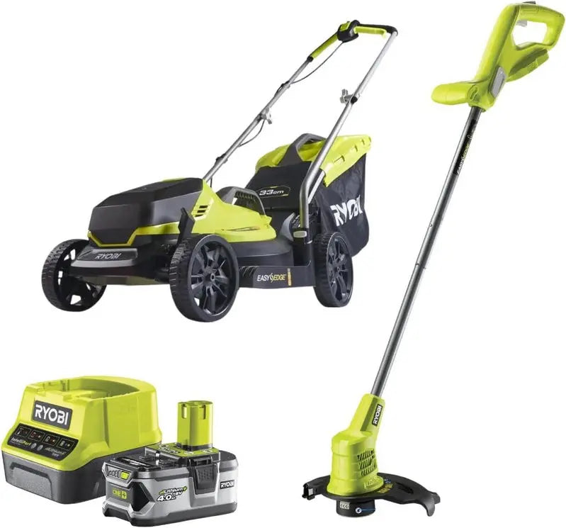 Ryobi ONE+ 18V Cordless Lawn Mower and String Trimmer Combo - 4.0Ah Battery and Charger