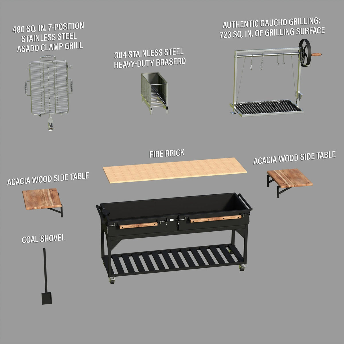 Backyard Discovery Argentine Santa Maria XL Wood Fire & Charcoal Steel Grill, 723 Square Inch - Asado Clamp