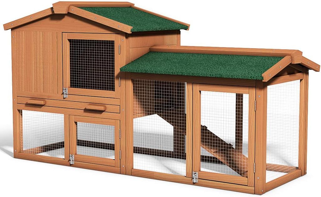 Wooden Chicken Coop With Nesting Box, Ramp And Removable Tray - 58 Inches