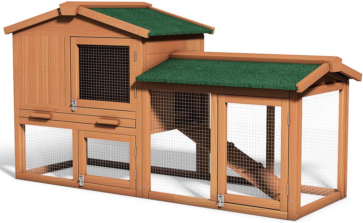 Wooden Chicken Coop With Nesting Box, Ramp And Removable Tray - 58 Inches