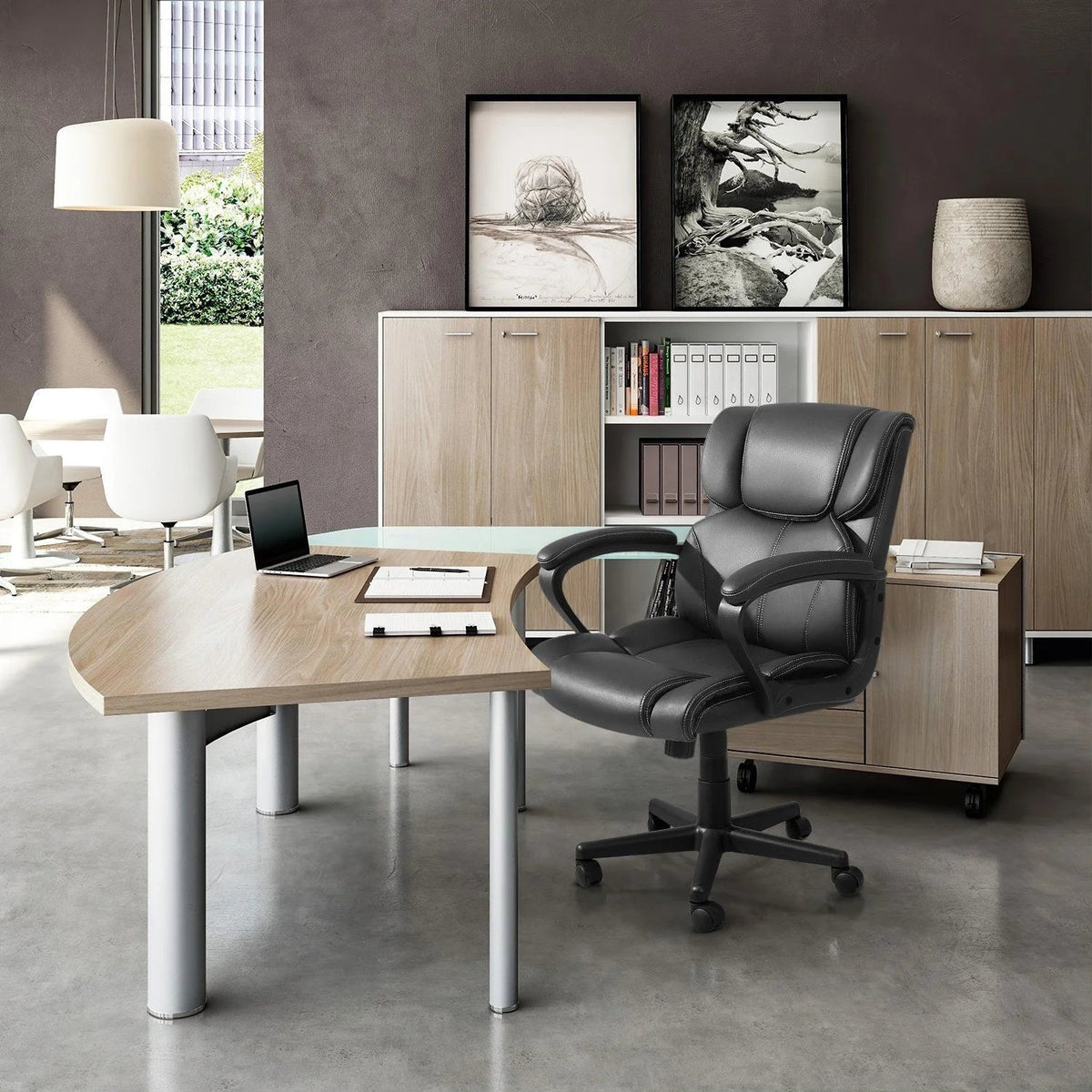 Mid-Back Ergonomic Swivel Office Chair - Black