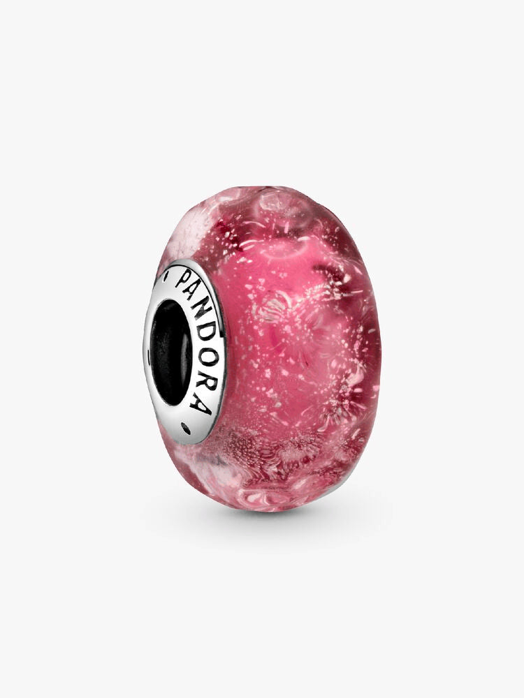 Wavy Fancy Pink Murano Glass Charm