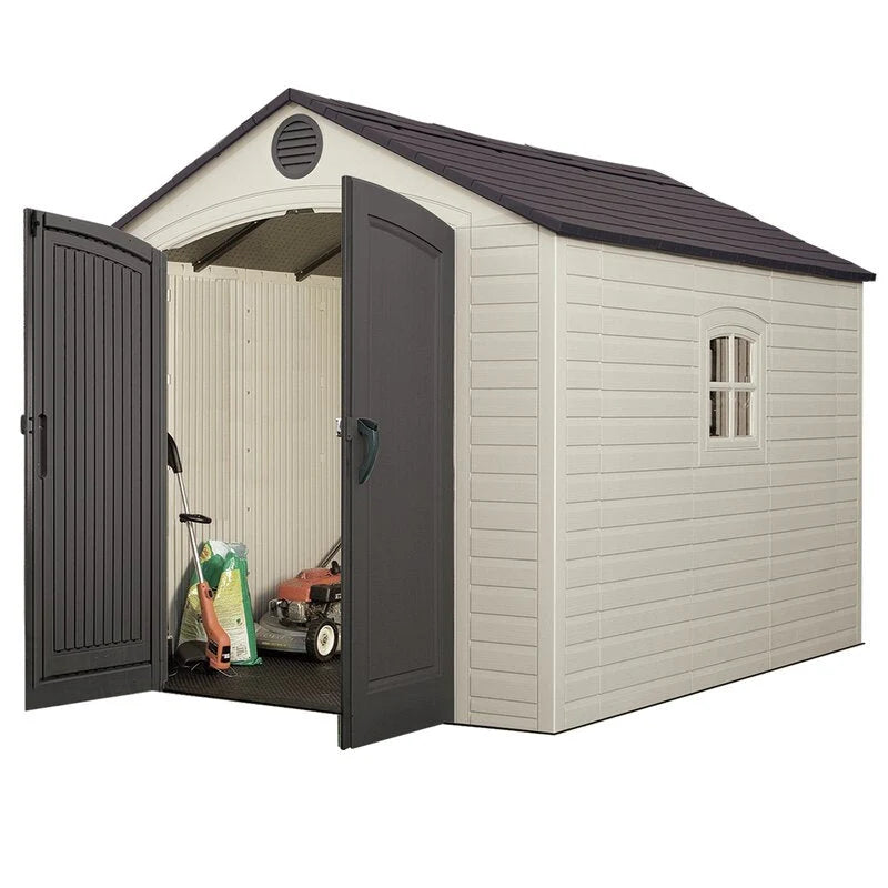 Plastic Traditional Storage Shed 8 Ft W x 10 Ft D, Desert Tan And Dark Brown