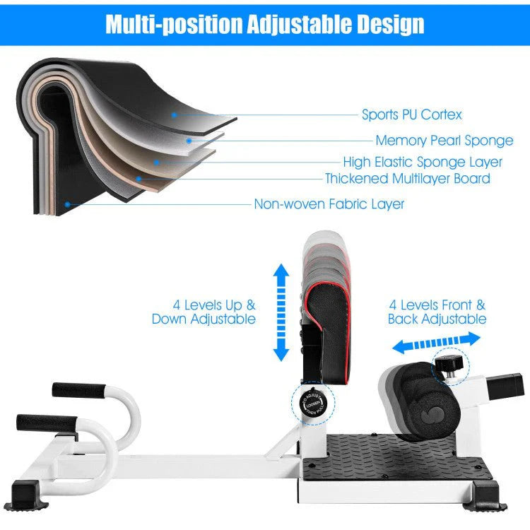 All-In-One Home Gym Sissy Squat Machine With Anti-Skid Pads - White