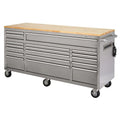 72 in. 18-Drawer 24 in. D Mobile Workbench With Solid Wood Top - Stainless Steel