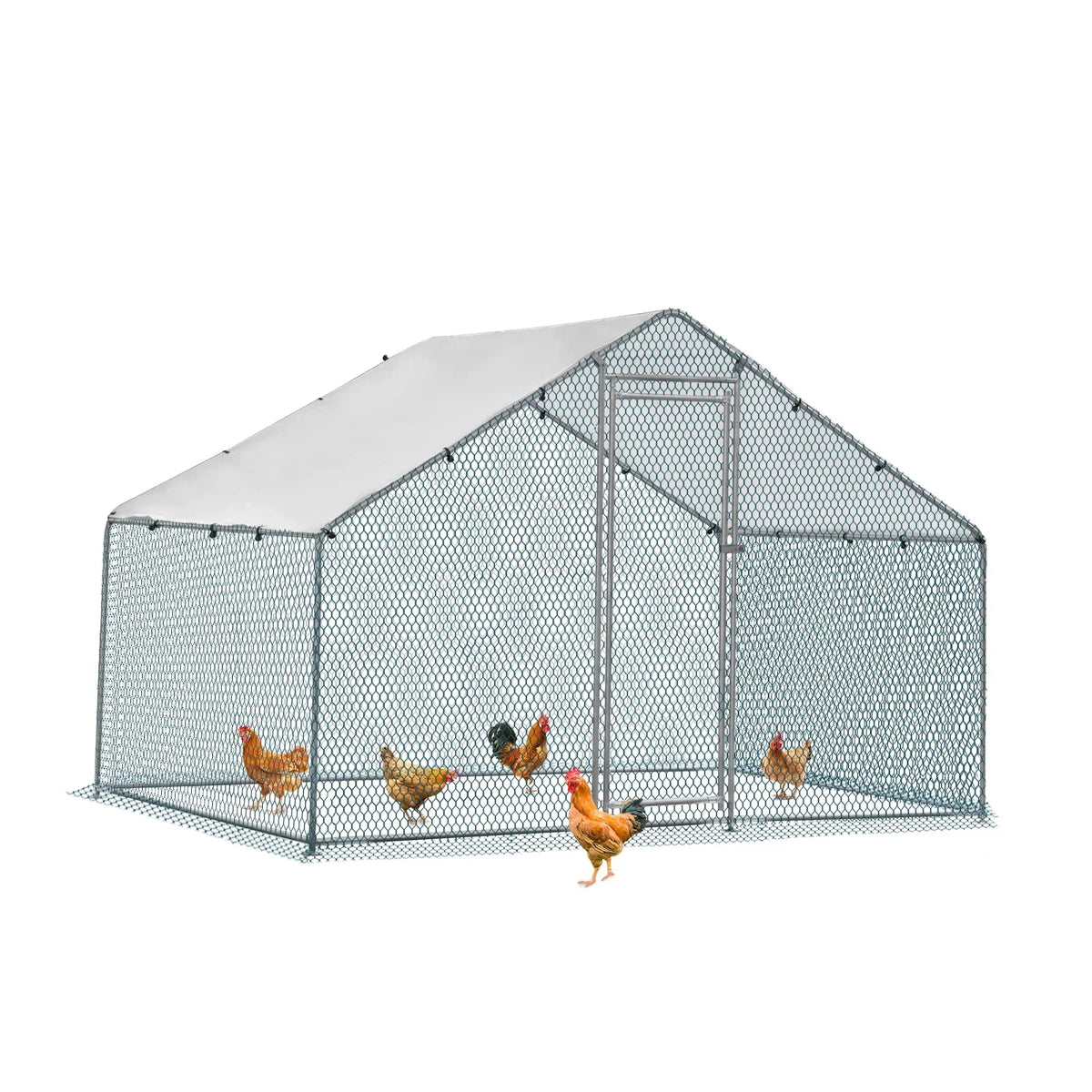 ZephyPaws Large Metal Chicken Coop 6.5 x 10 ft With Waterproof Cover