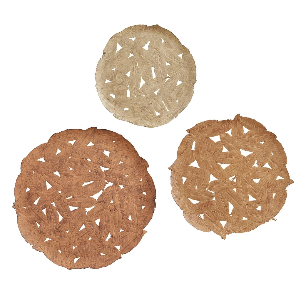 Textured Feather 3-Piece Metal Disc Wall Decor Set - 20in, 17.25in, 14.25in