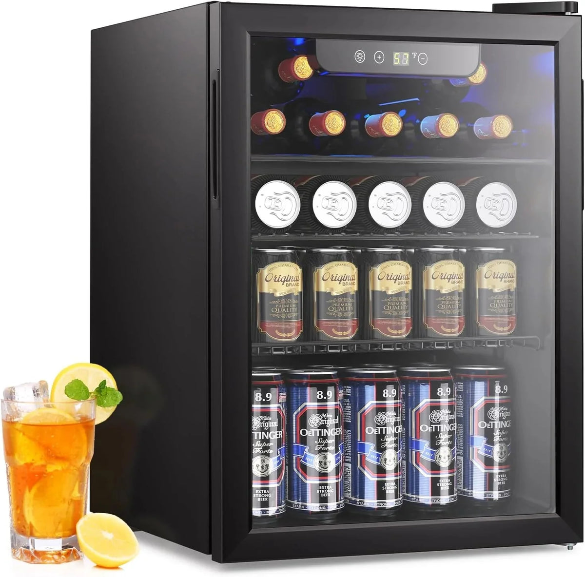 Electactic 3.2 Cu Ft 130 Can Beverage Refrigerator Cooler, Black, 19.29 x 17.32 x 30.79 inches - JC-90