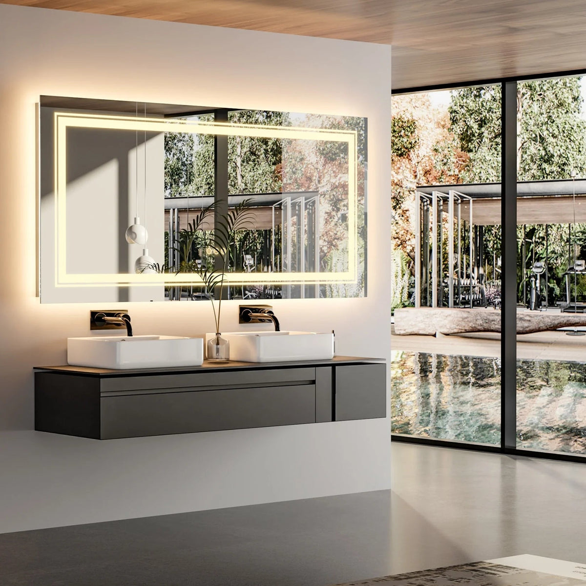 LED Lighted Bathroom Vanity Mirror, Silver, 3 Colors