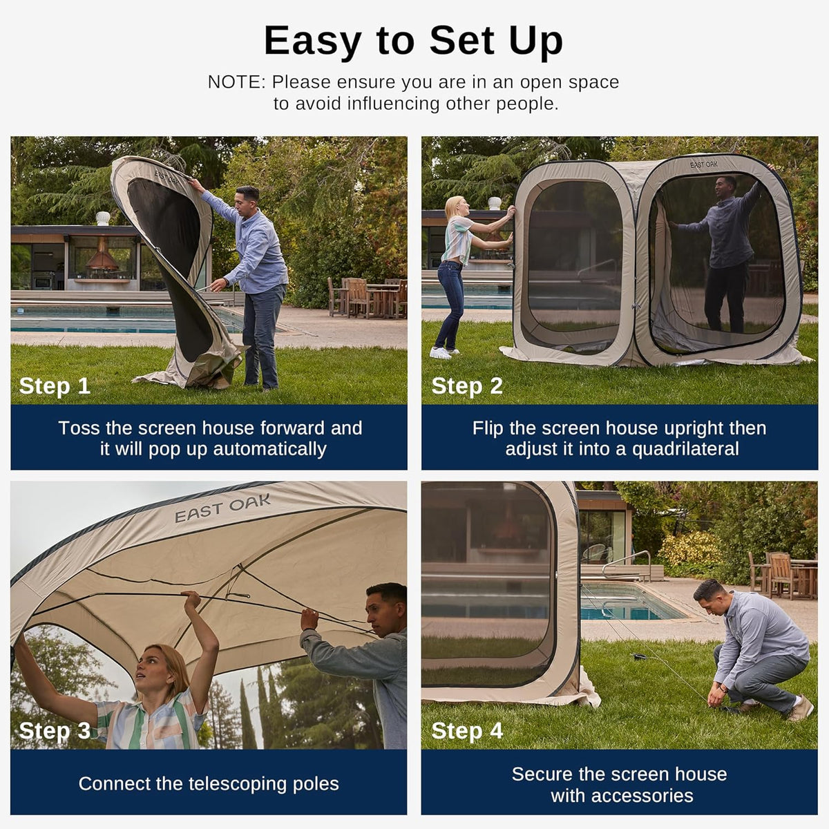 EAST OAK Pop-Up Screen House Tent 10 x 10 FT With Carry Bag