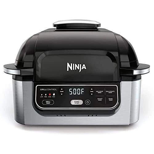Ninja Foodi 5-in-1 Indoor Electric Grill With Air Fry, 4-qt Crisper Basket, Black/Silver - AG301