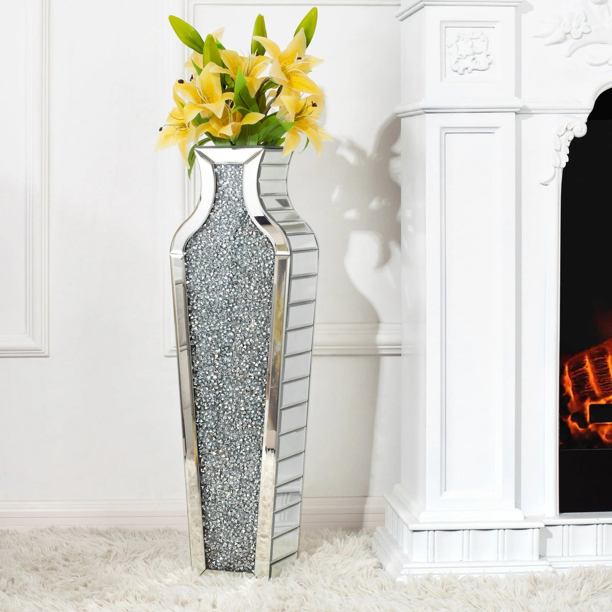 Crushed Diamond Floor Vase, Glass And MDF - 26.8 in, 36 in, 43 in