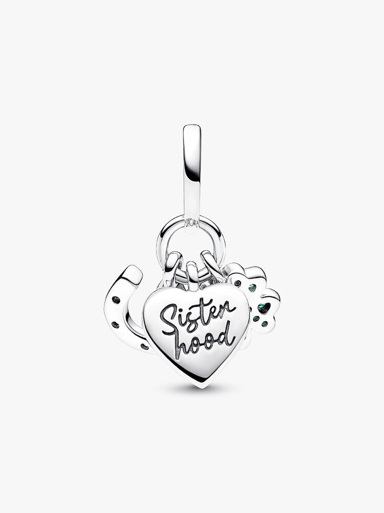 Four Leaf Clover, Heart and Horseshoe Triple Dangle Charm
